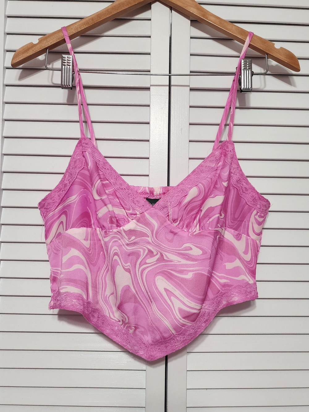 Wild Fable Pink Marble Print Lace-Trim Cropped Cami